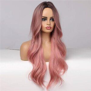NEW Long Pink Ombre Hair Color Wig with Middle Part